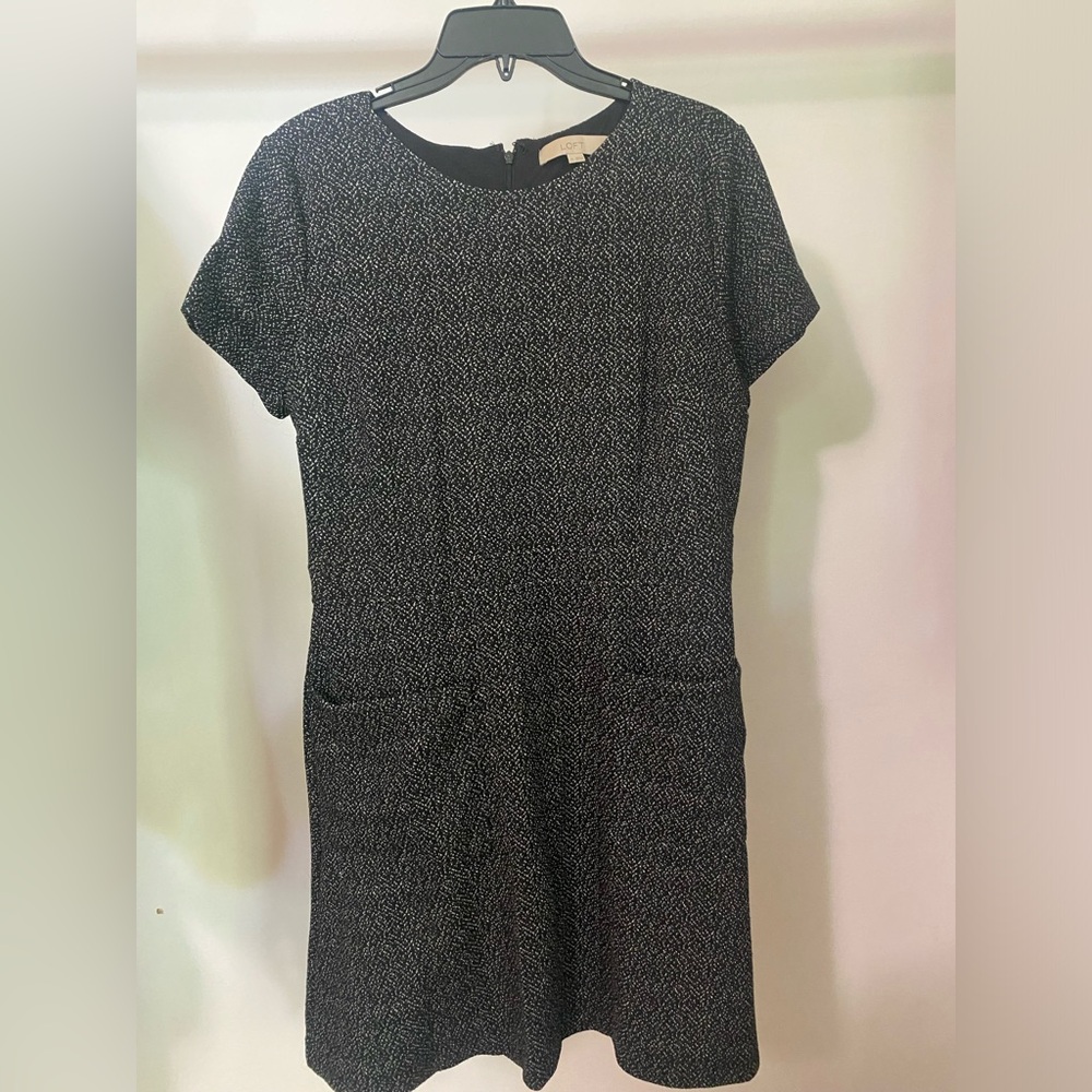 LOFT Black Sheath Mini Dress Crew Neck Short Sleeve